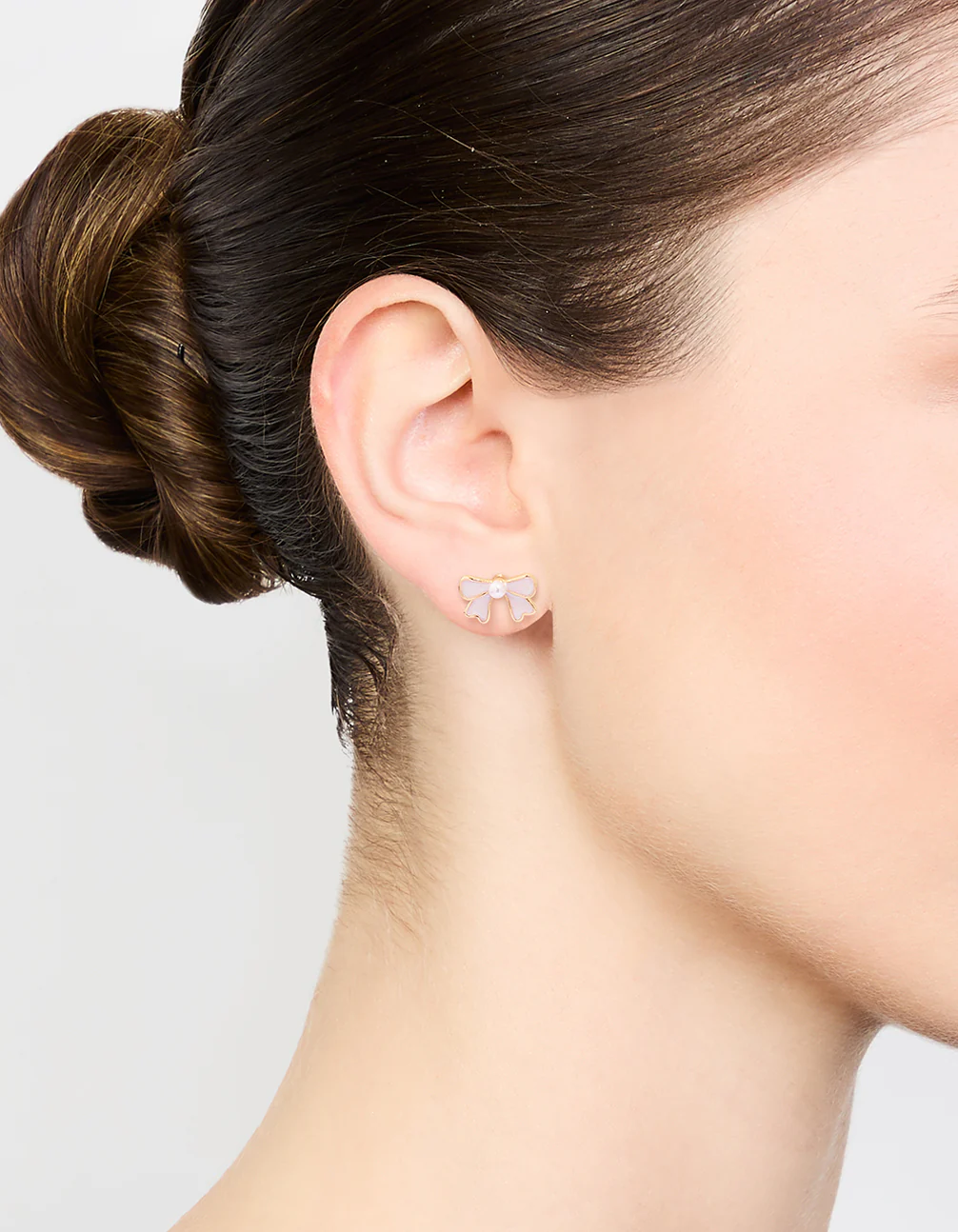 Gold Pearl Bow Mini Stud Earrings - Image 2