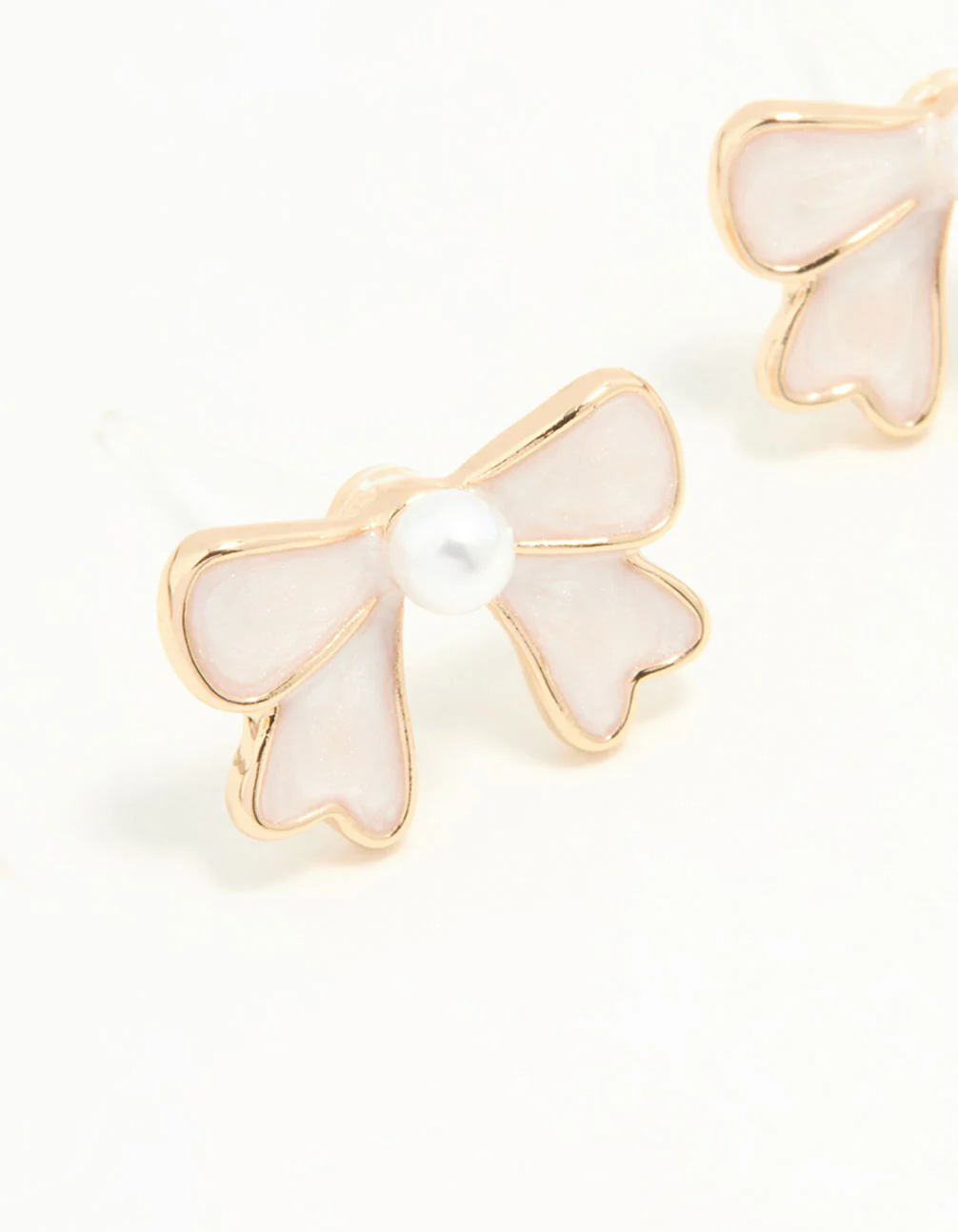 Gold Pearl Bow Mini Stud Earrings - Image 4