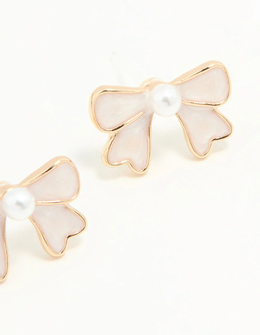 Gold Pearl Bow Mini Stud Earrings - Image 5