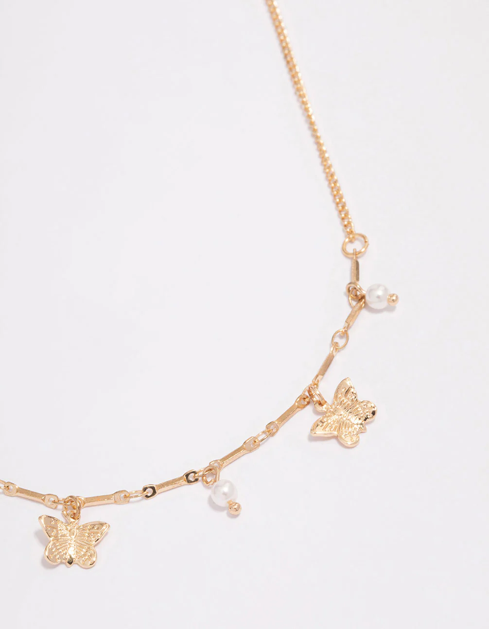 Gold Pearl Butterfly Droplet Necklace