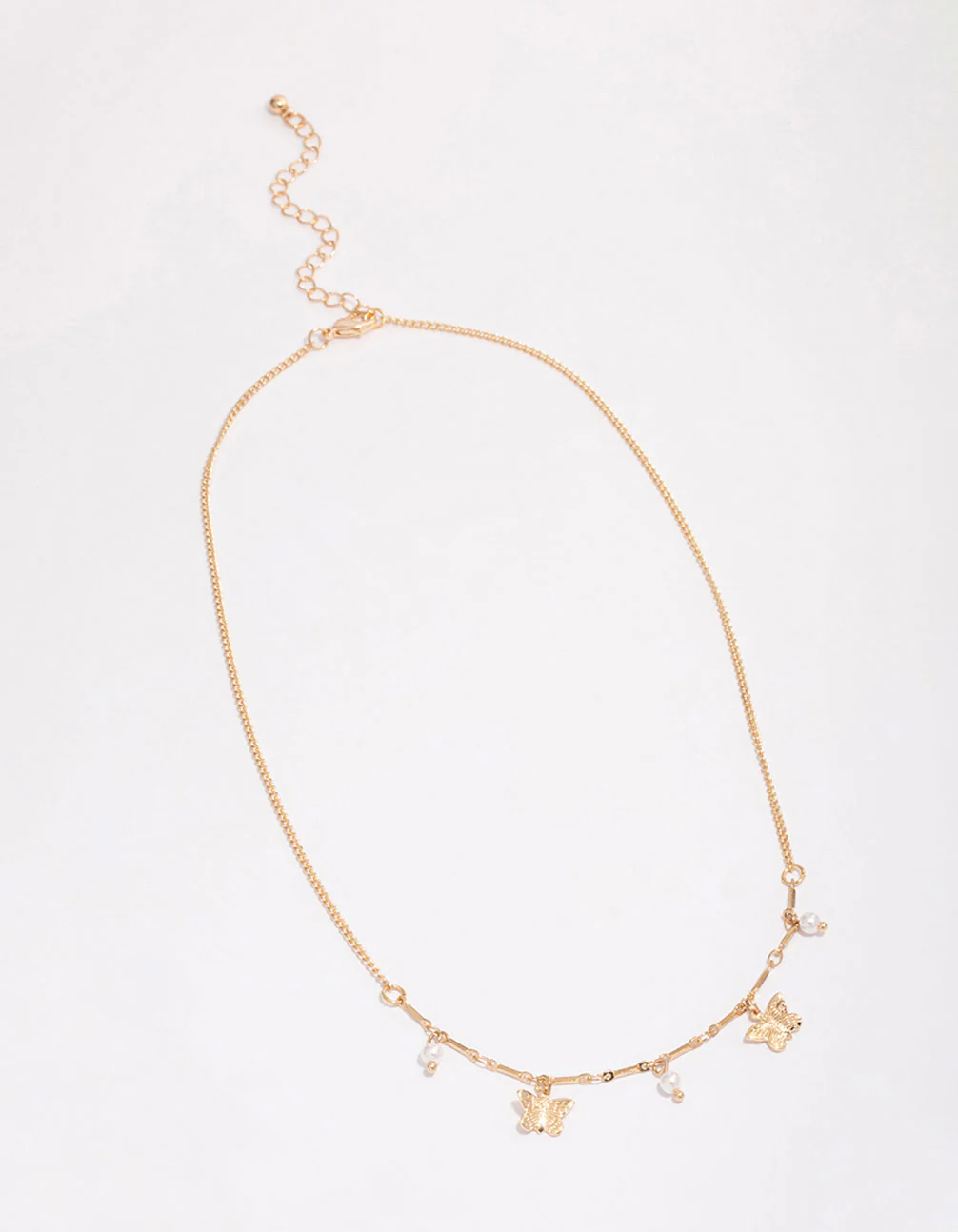 Gold Pearl Butterfly Droplet Necklace - Image 3