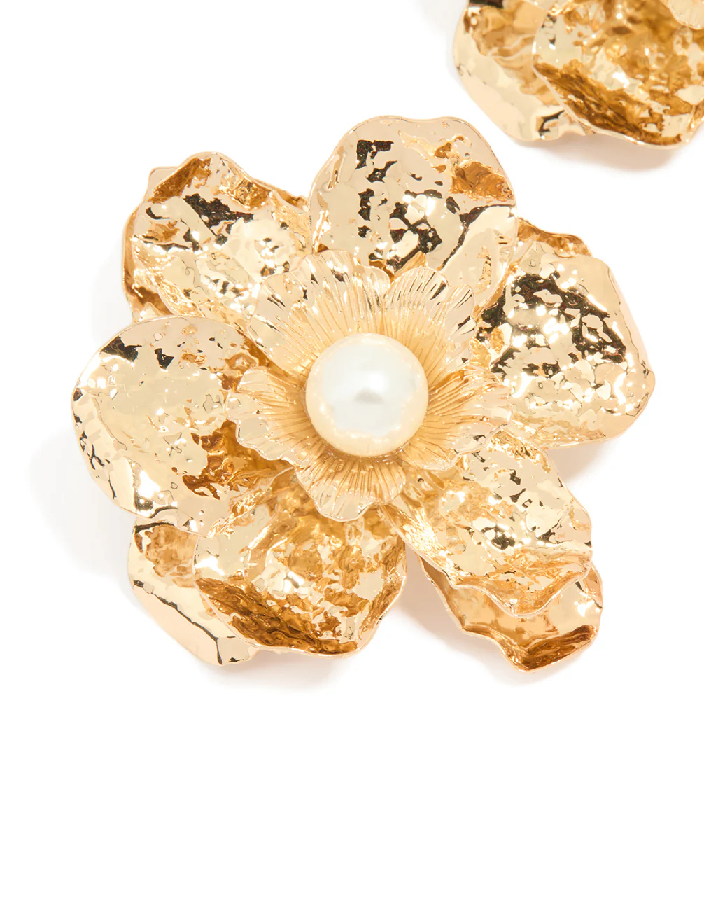 Gold Pearl Center Organic Flower Earrings - Image 4