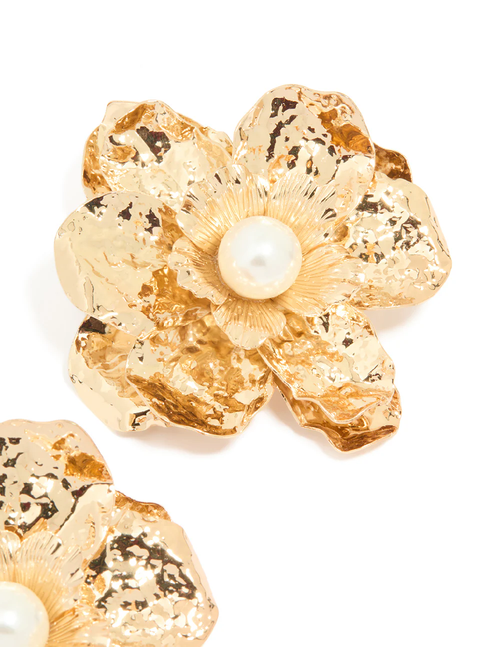 Gold Pearl Center Organic Flower Earrings - Image 5