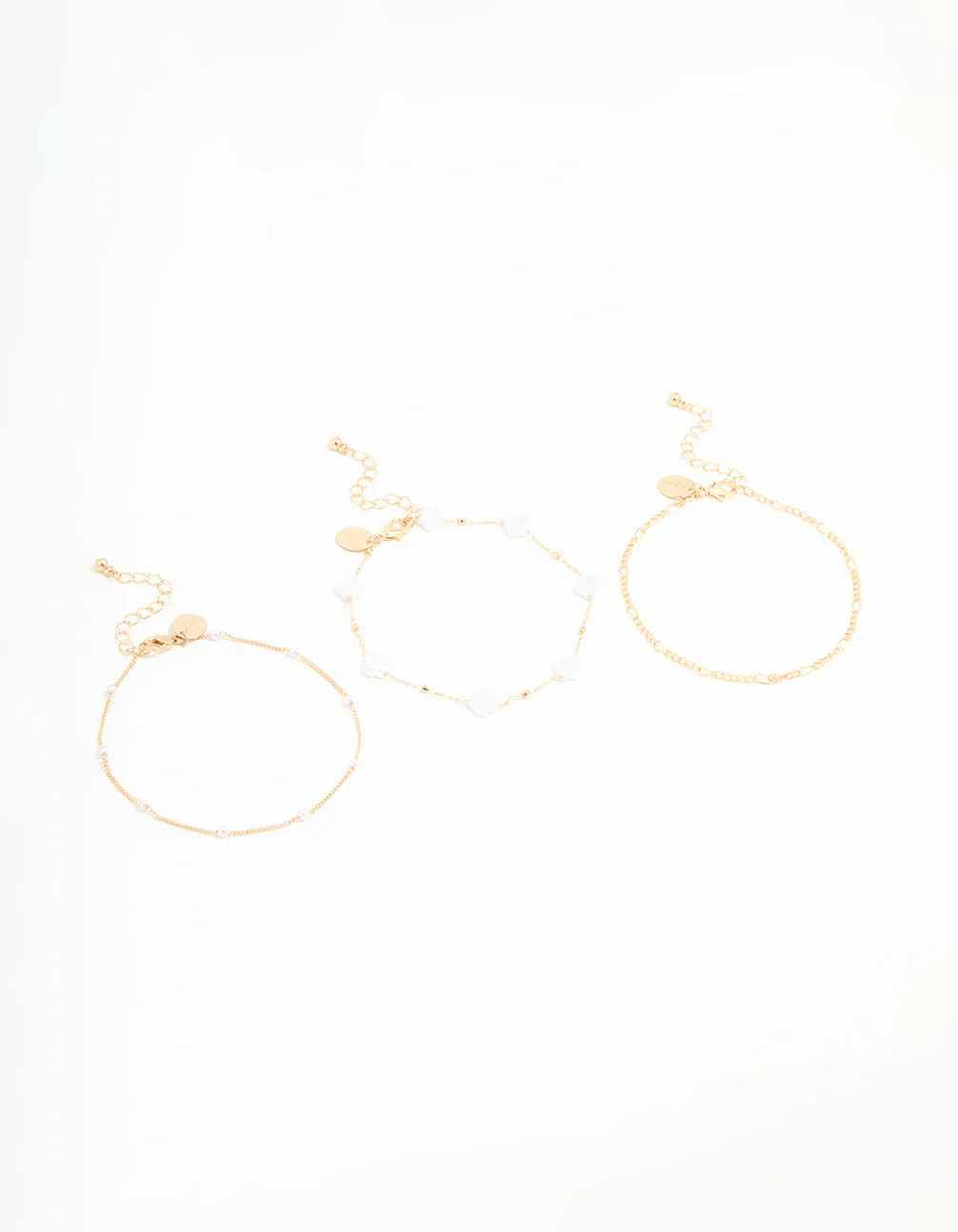 Gold Pearl Chain Anklets 3-Pack