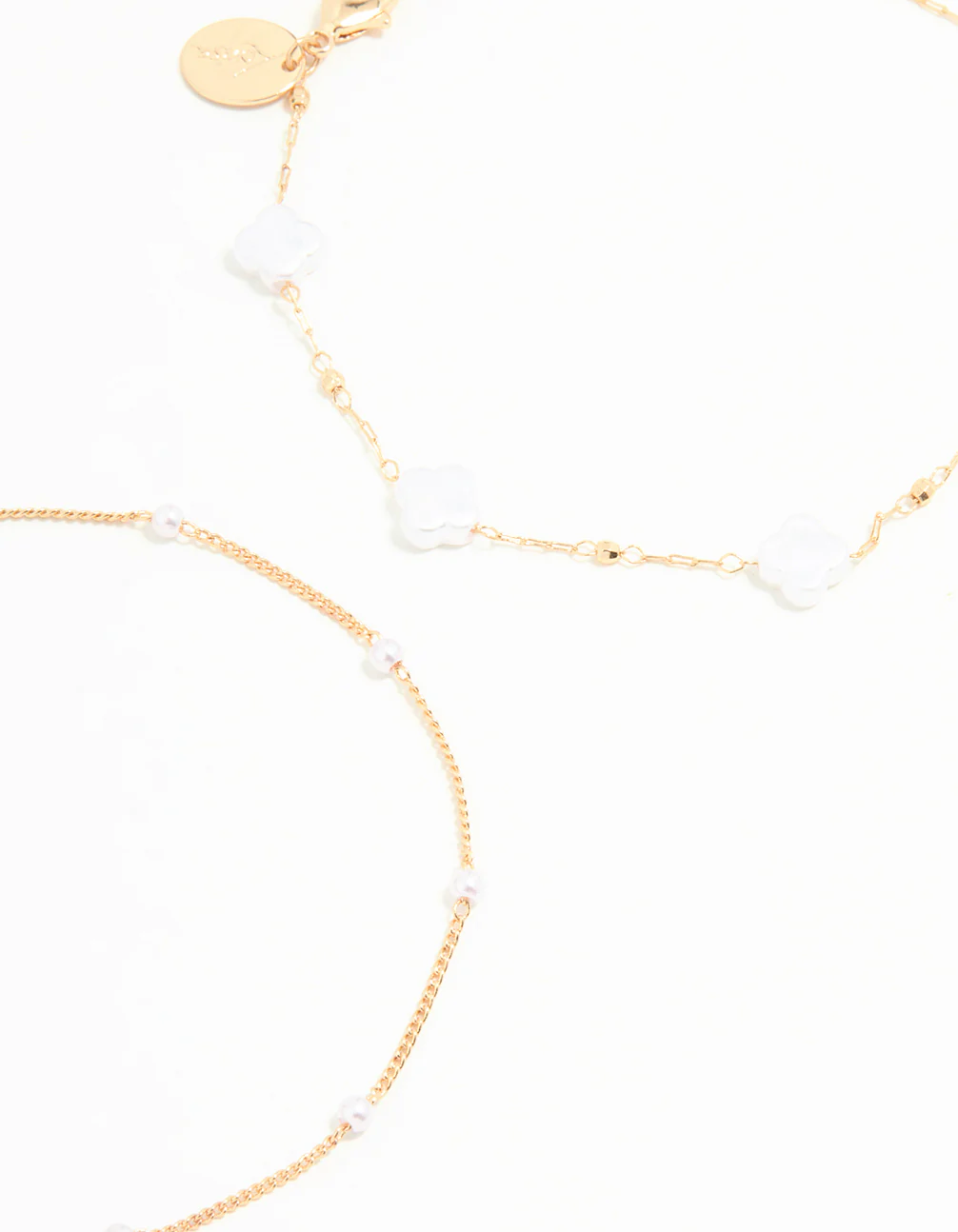 Gold Pearl Chain Anklets 3-Pack - Image 2