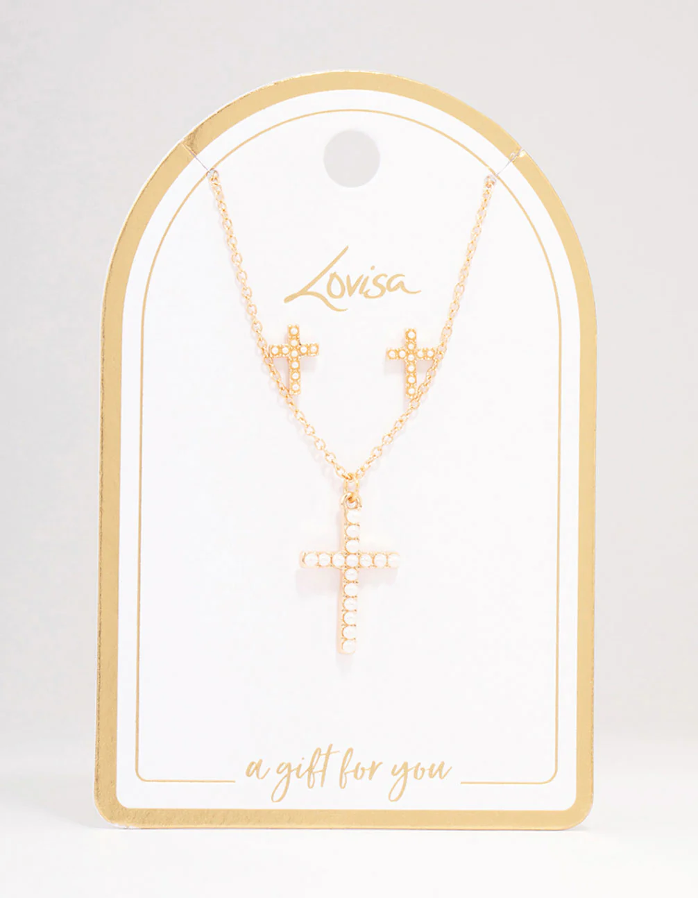Gold Pearl Cross Jewellery Set - Image 2