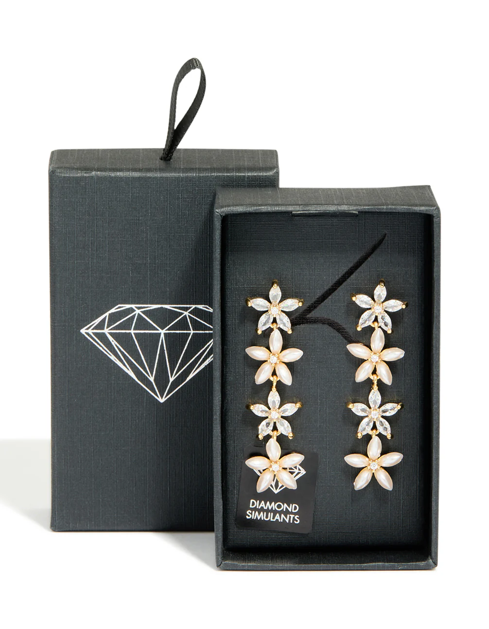 Gold Pearl & Cubic Zirconia Flower Drop Earrings - Image 5