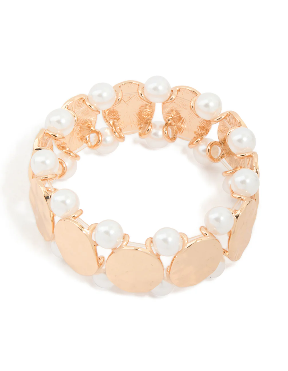 Gold Pearl & Disc Stretch Bracelet - Image 2