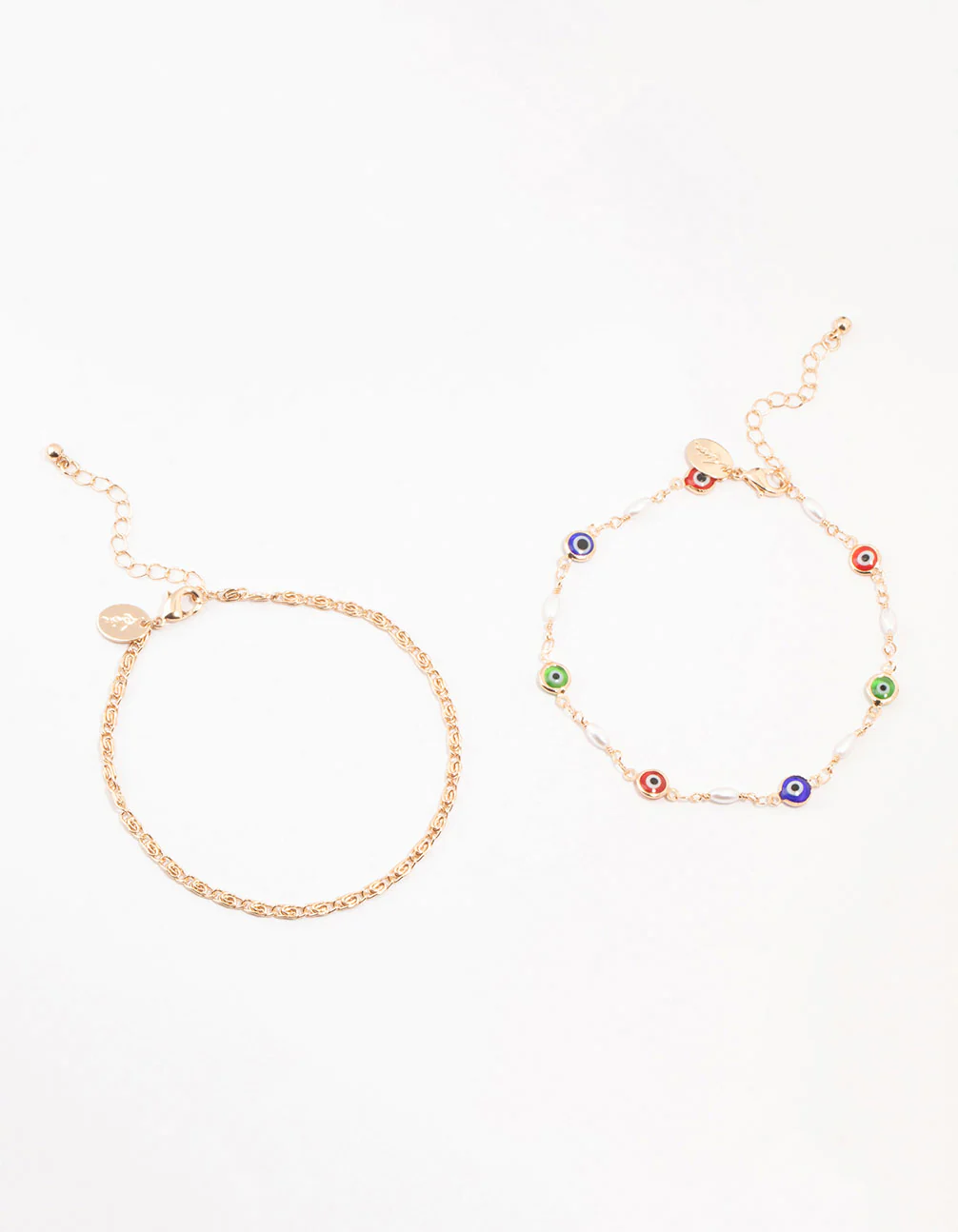 Gold Pearl & Evil Eye Anklets 2-Pack