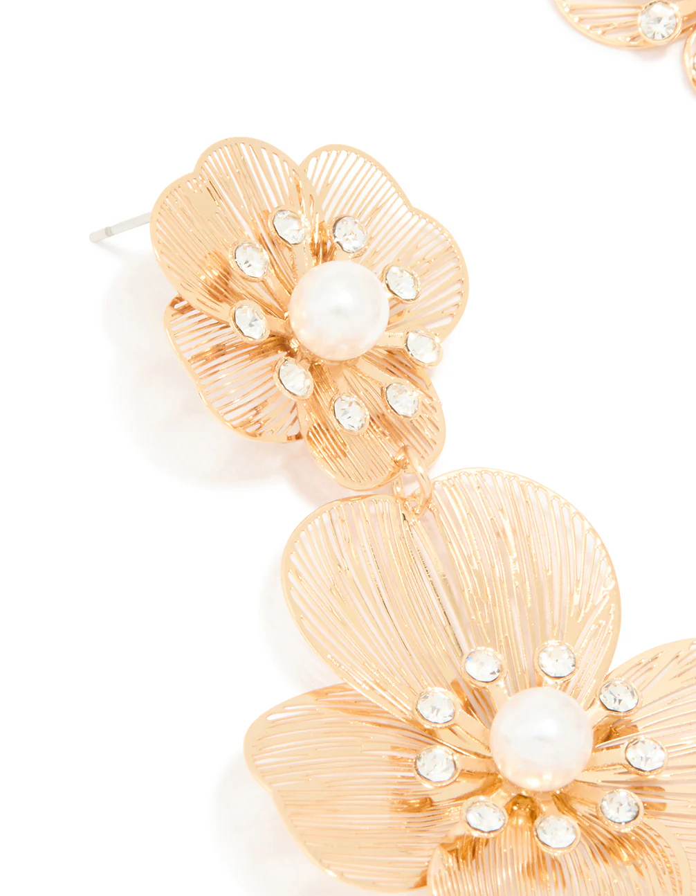 Gold Pearl Flower Drop Earrings - Image 2