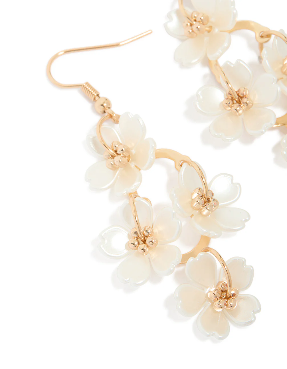 Gold Pearl Flower Vine Drop Earrings - Image 4