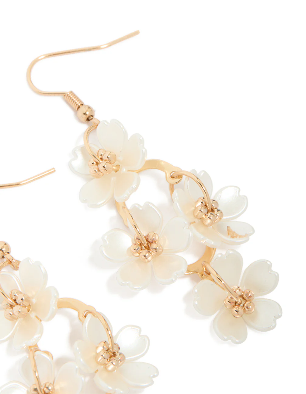 Gold Pearl Flower Vine Drop Earrings - Image 5