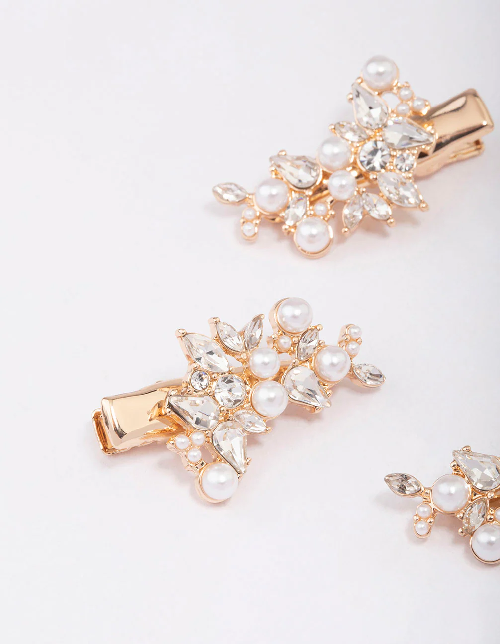 Gold Pearl & Marquise Cluster Hair Clip 3-Pack - Image 2