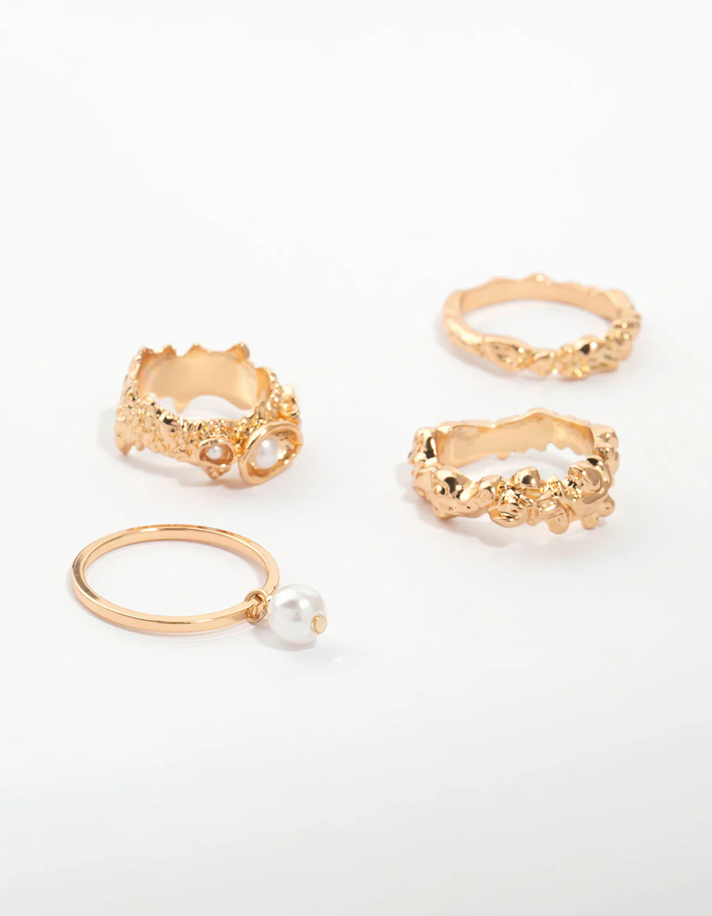 Gold Pearl Molten Stacking Ring Pack