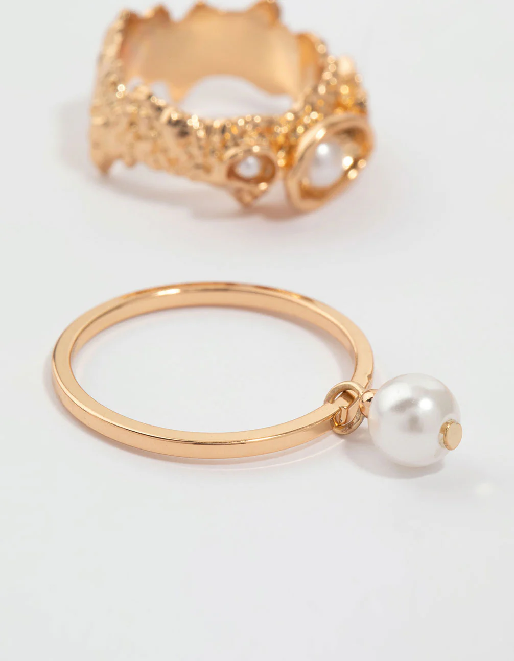 Gold Pearl Molten Stacking Ring Pack - Image 2