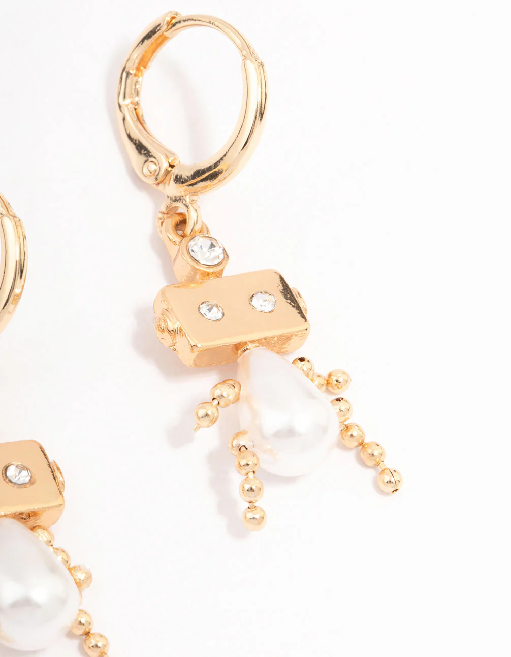 Gold Pearl Robot Huggie Hoop Earrings - Image 3