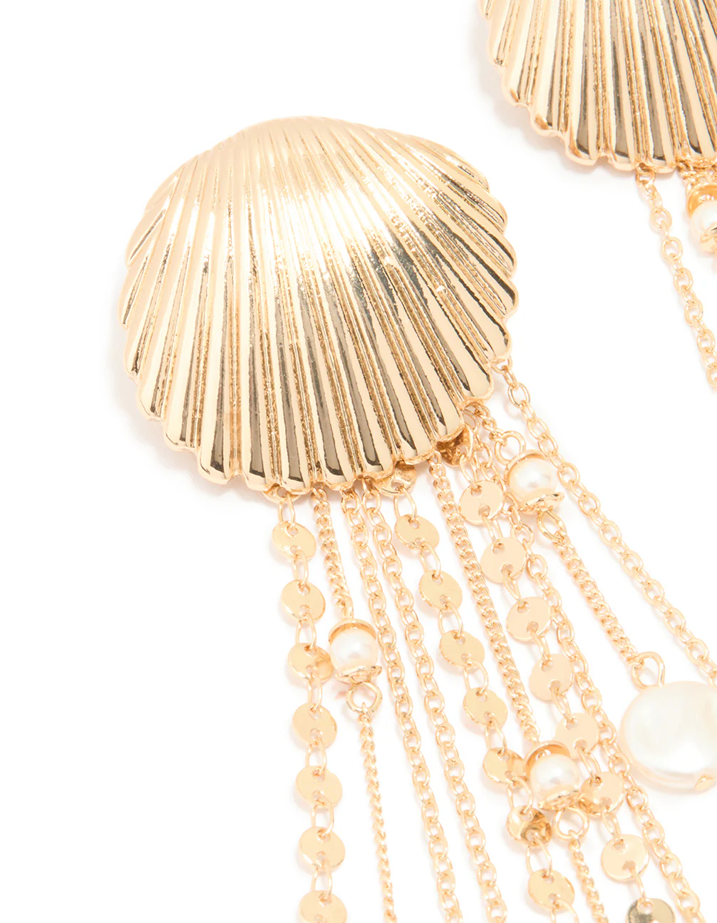 Gold Pearl Scallop Chain Earrings - Image 2