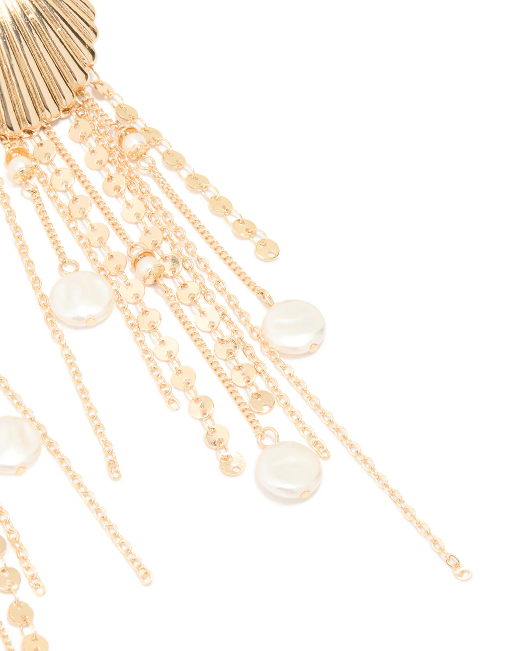 Gold Pearl Scallop Chain Earrings - Image 3