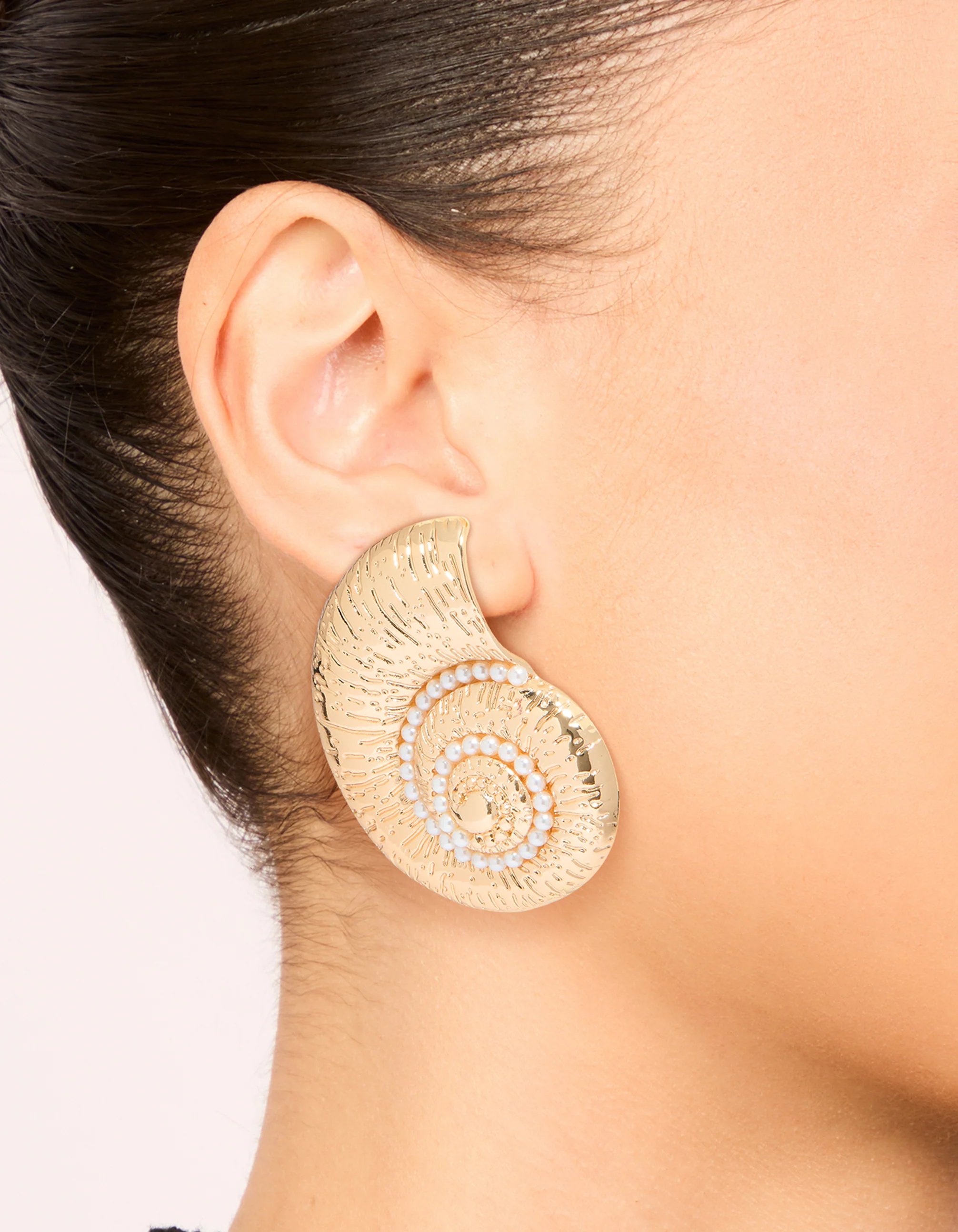 Gold Pearl Swirl Shell Earrings - Image 2