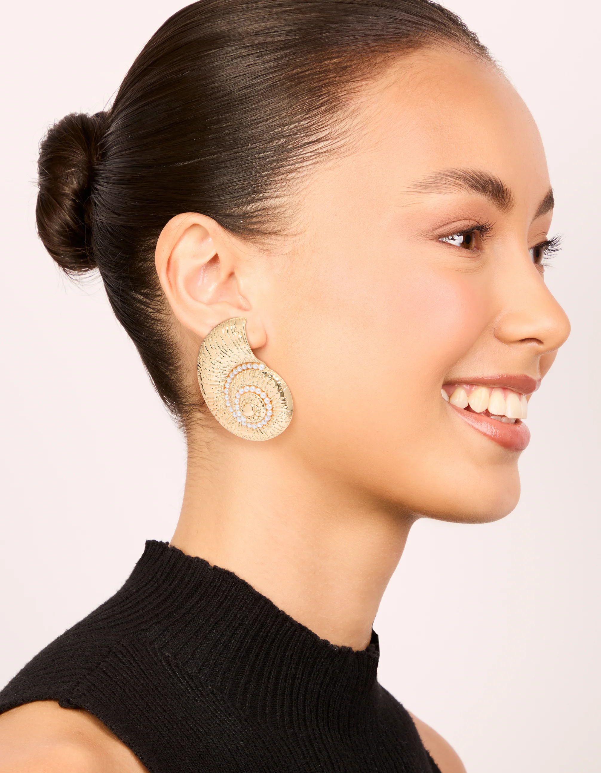 Gold Pearl Swirl Shell Earrings - Image 3