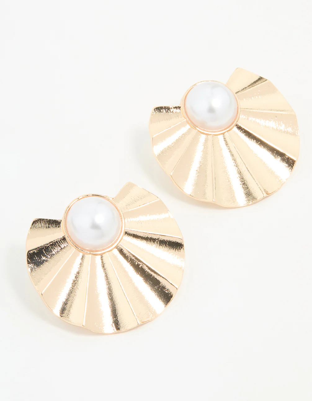 Gold Pearl Wavy Stud Earrings