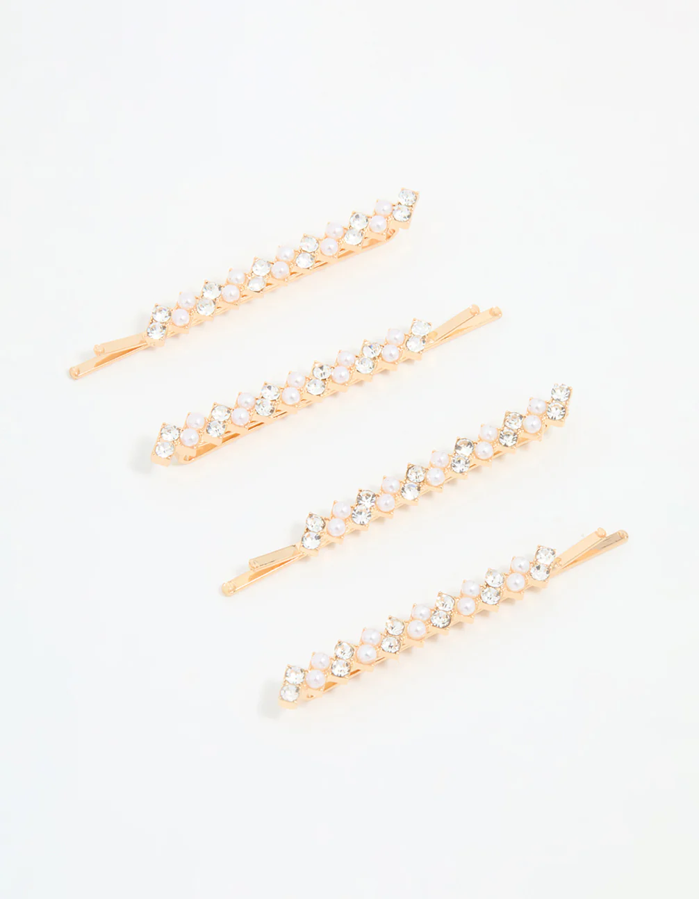Gold Pearl Zigzag Hair Slides 4-Pack