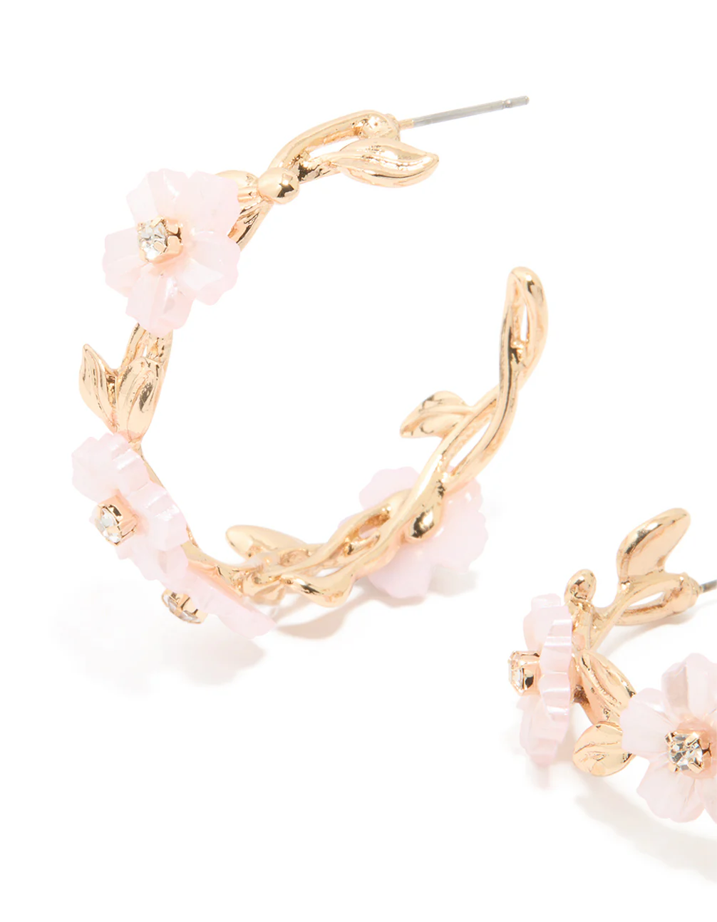 Gold Pink Acrylic Mini Flower Hoop Earrings - Image 2