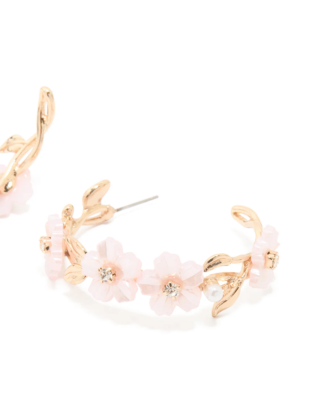 Gold Pink Acrylic Mini Flower Hoop Earrings - Image 3