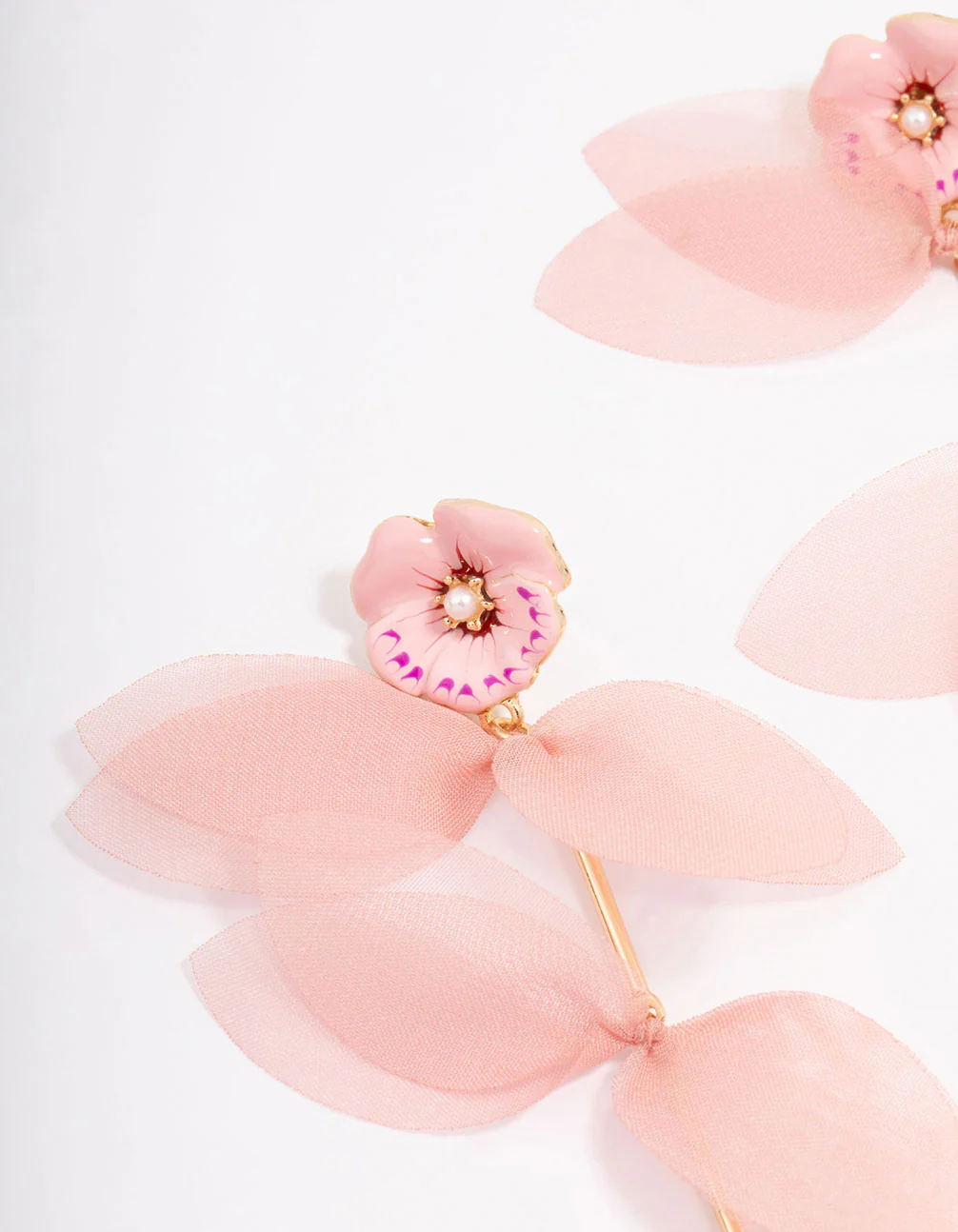 Gold & Pink Dainty Petal Drop Earrings - Image 2
