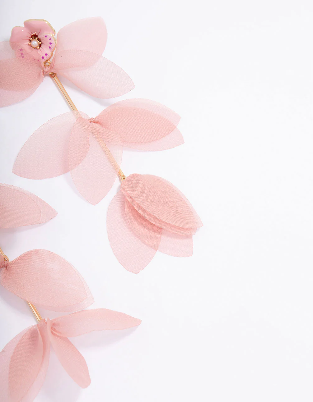 Gold & Pink Dainty Petal Drop Earrings - Image 3