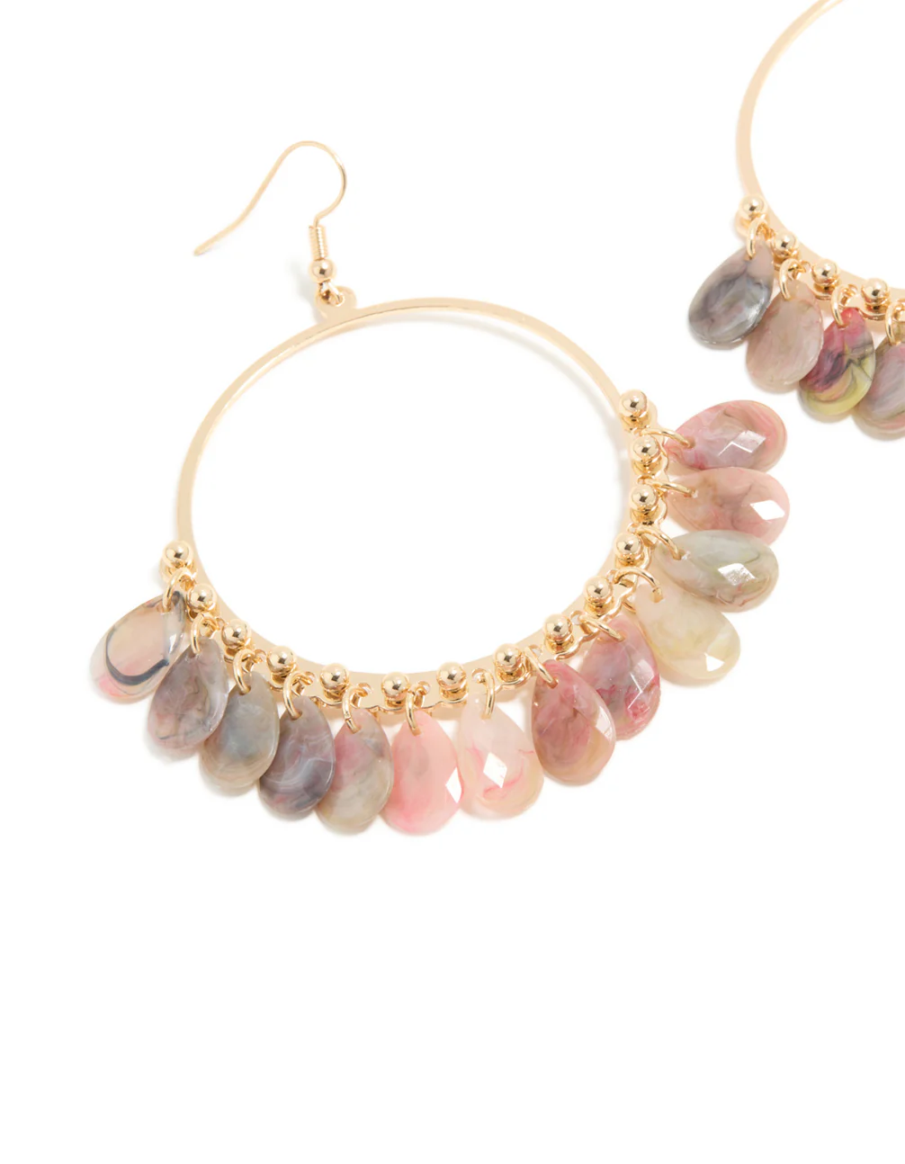 Gold Pink & Grey Multi Beaded Circle Drop Earrings - Image 4