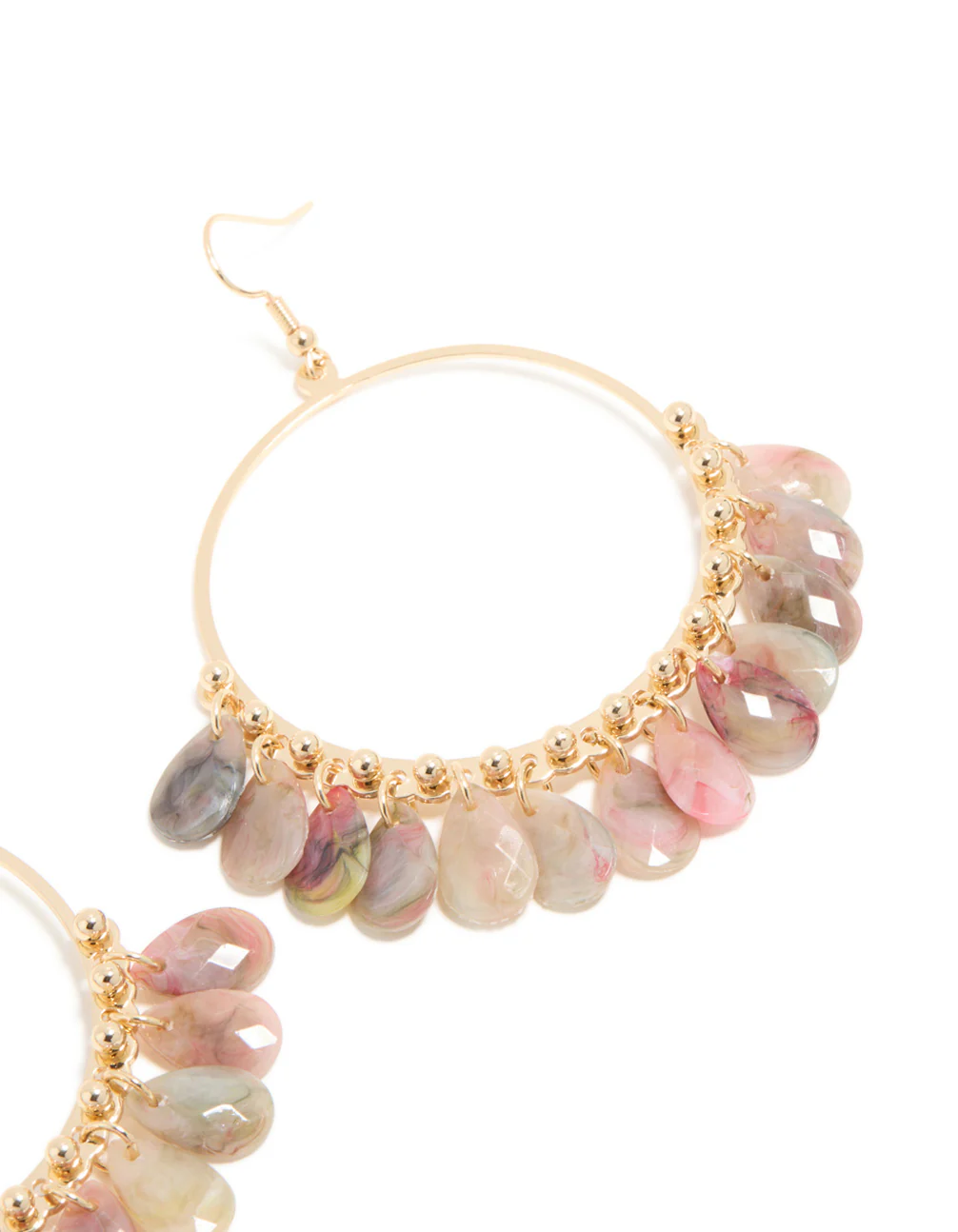 Gold Pink & Grey Multi Beaded Circle Drop Earrings - Image 5