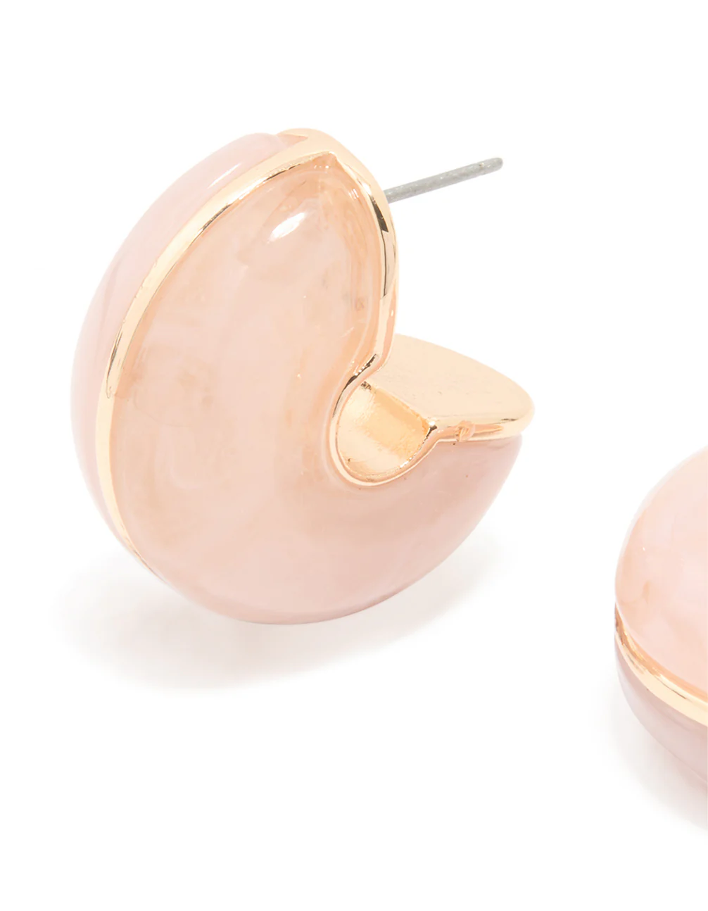 Gold Pink Marble Moon Hoop Earrings - Image 2