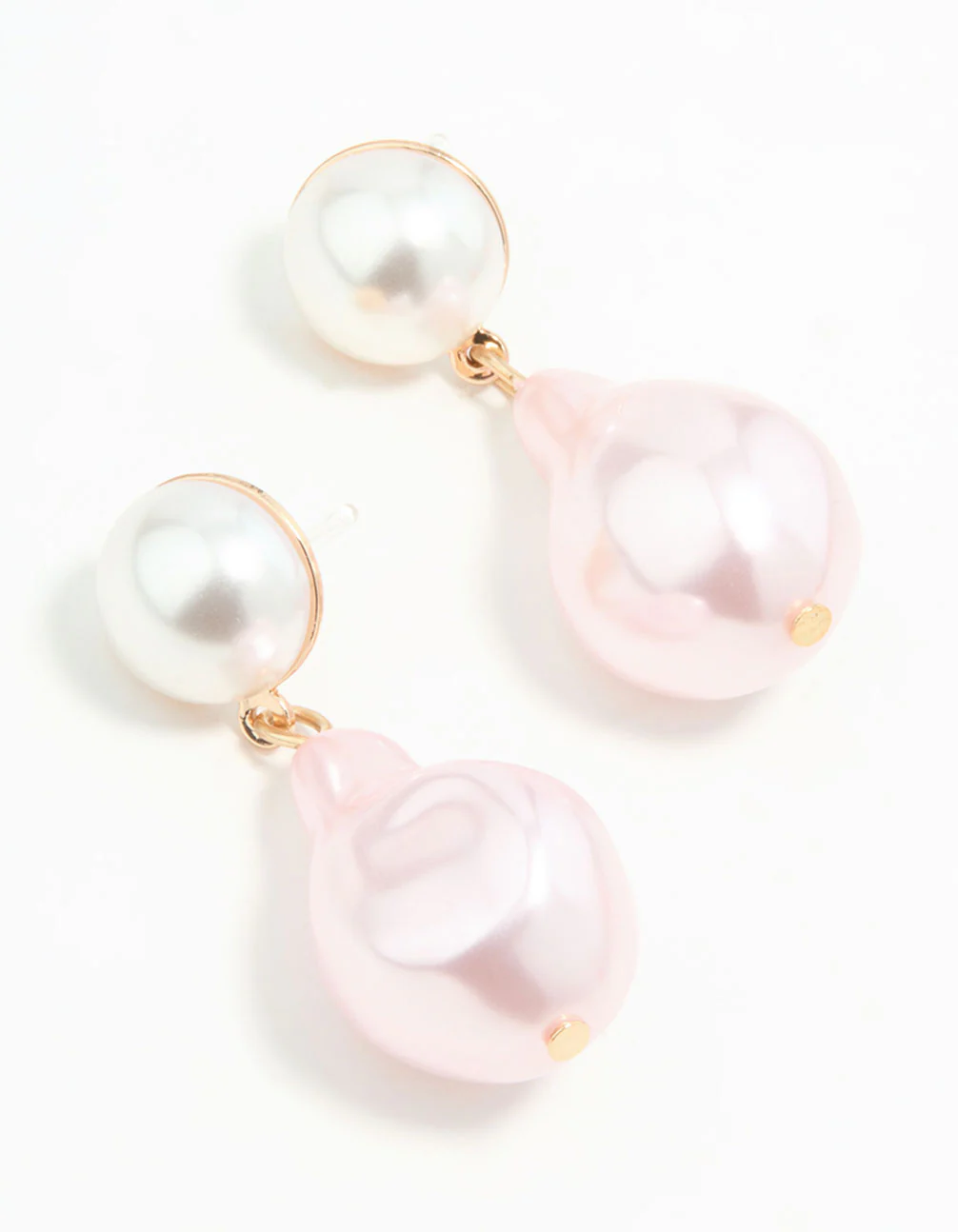 Gold Pink Pearl Drop Earrings