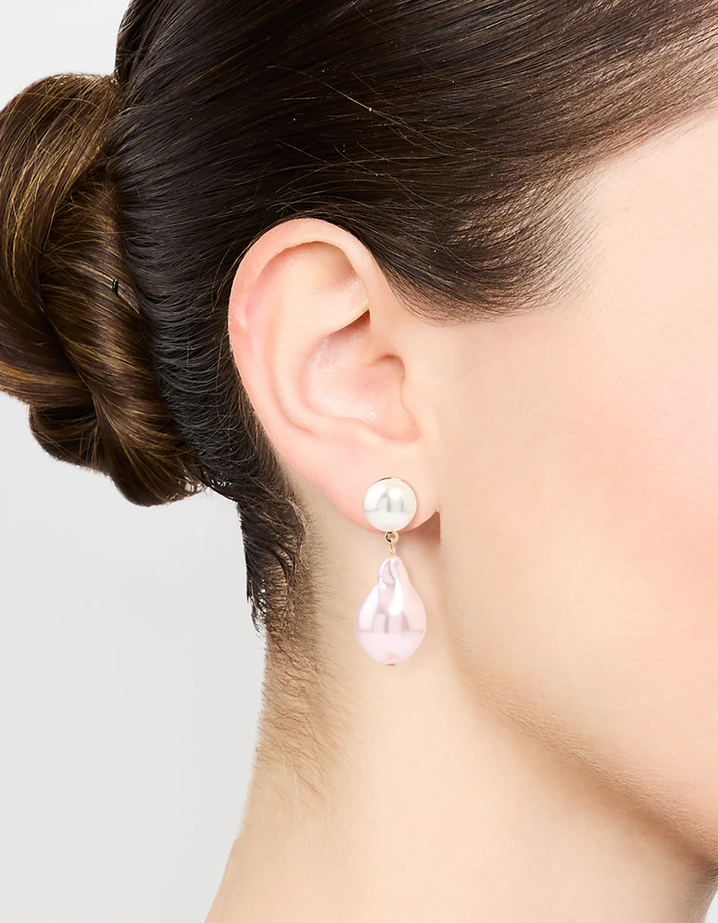 Gold Pink Pearl Drop Earrings - Image 2