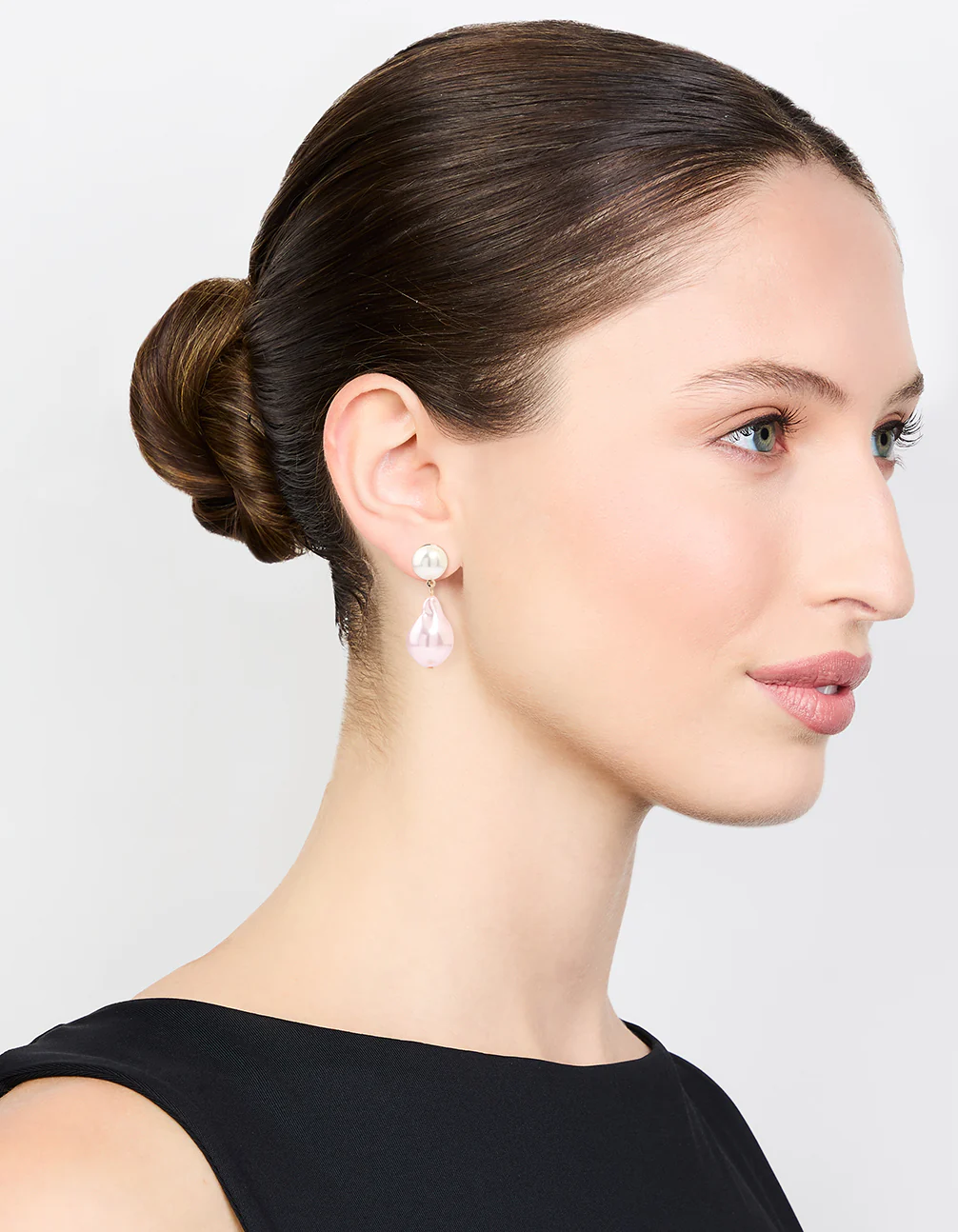 Gold Pink Pearl Drop Earrings - Image 3