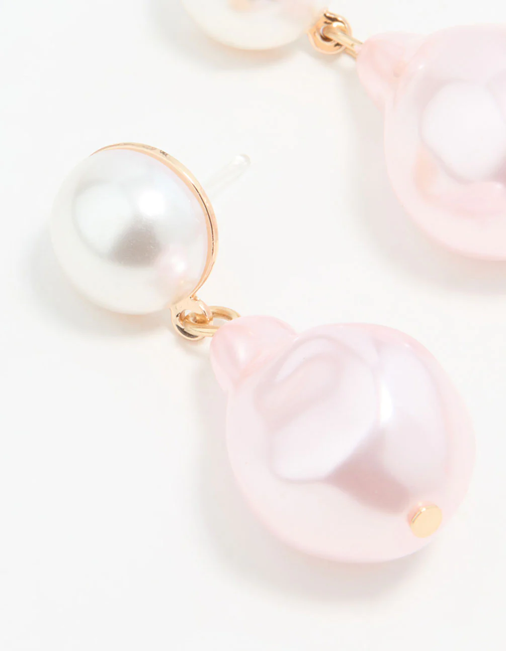 Gold Pink Pearl Drop Earrings - Image 4