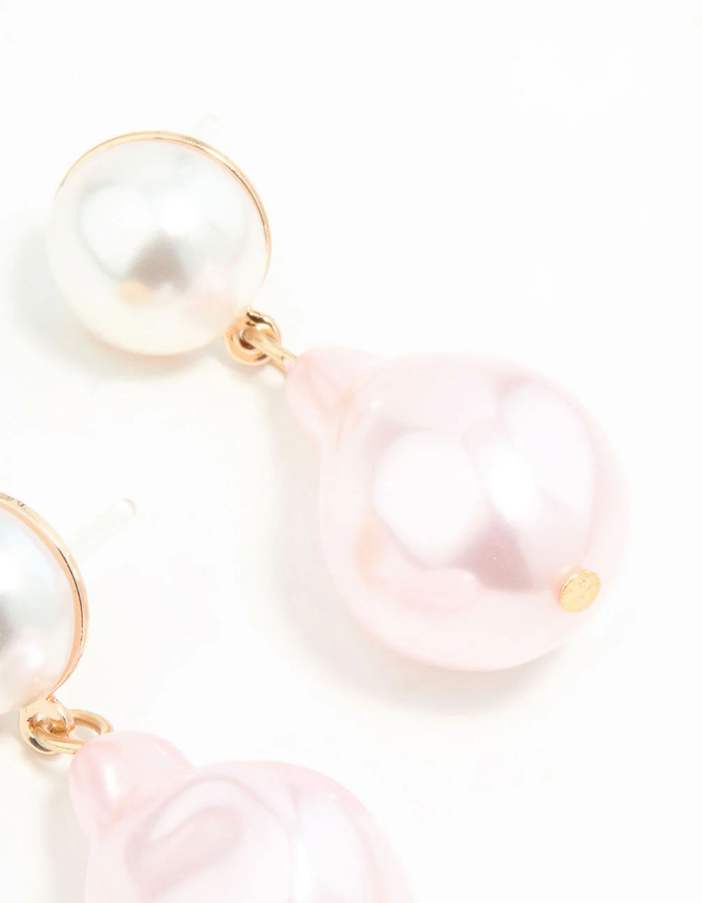 Gold Pink Pearl Drop Earrings - Image 5