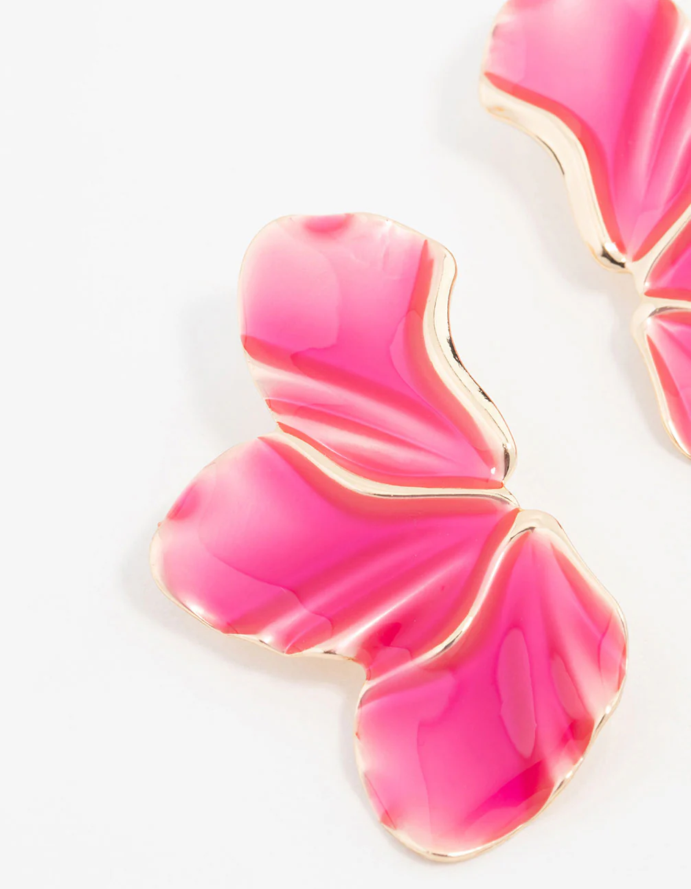Gold Pink Petal Stud Earrings - Image 2