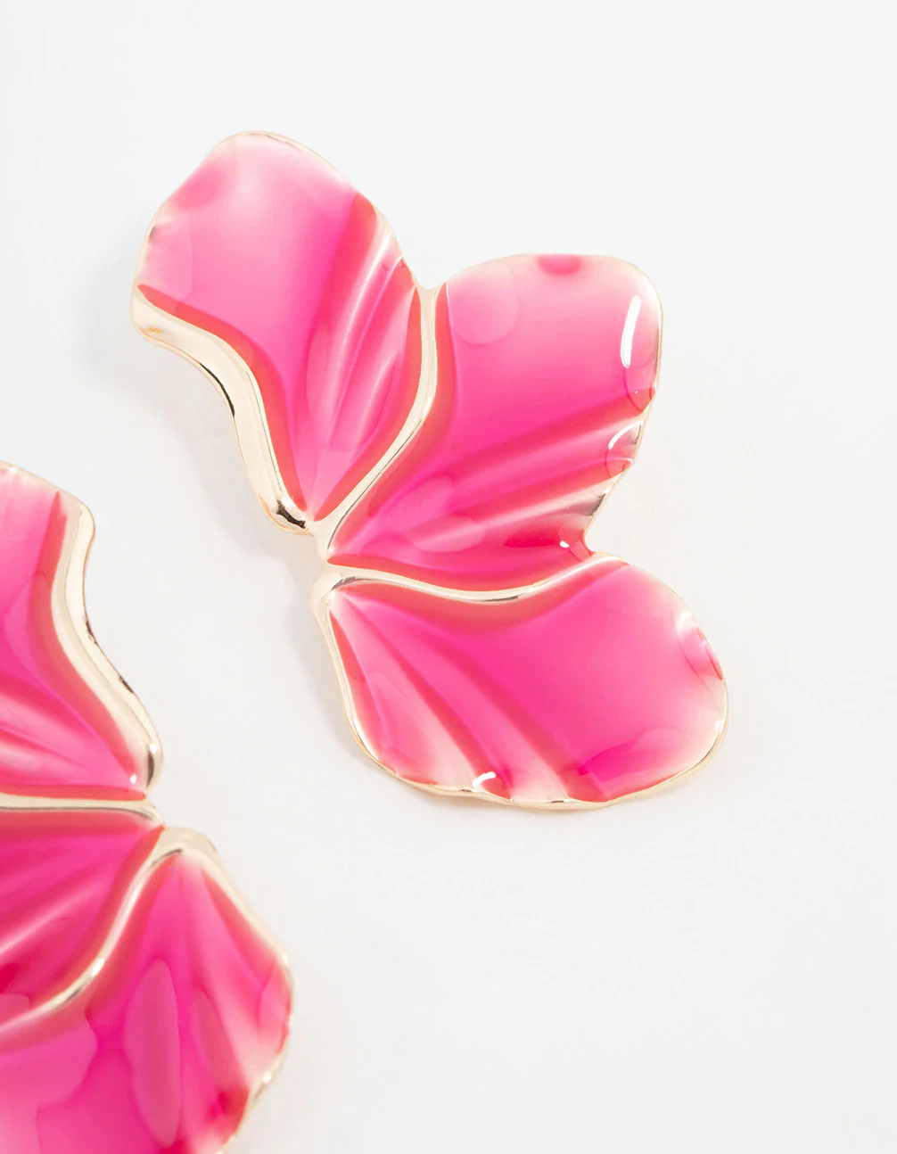 Gold Pink Petal Stud Earrings - Image 3