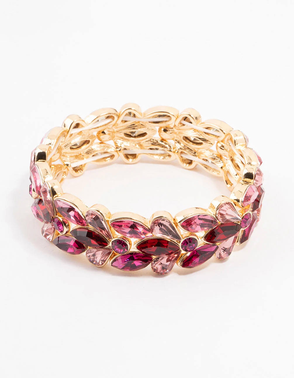 Gold Pink & Red Stone Set Wrist Cuff