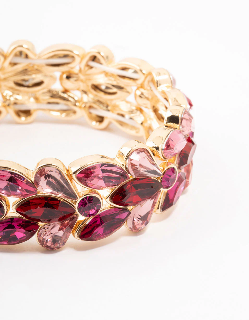 Gold Pink & Red Stone Set Wrist Cuff - Image 2
