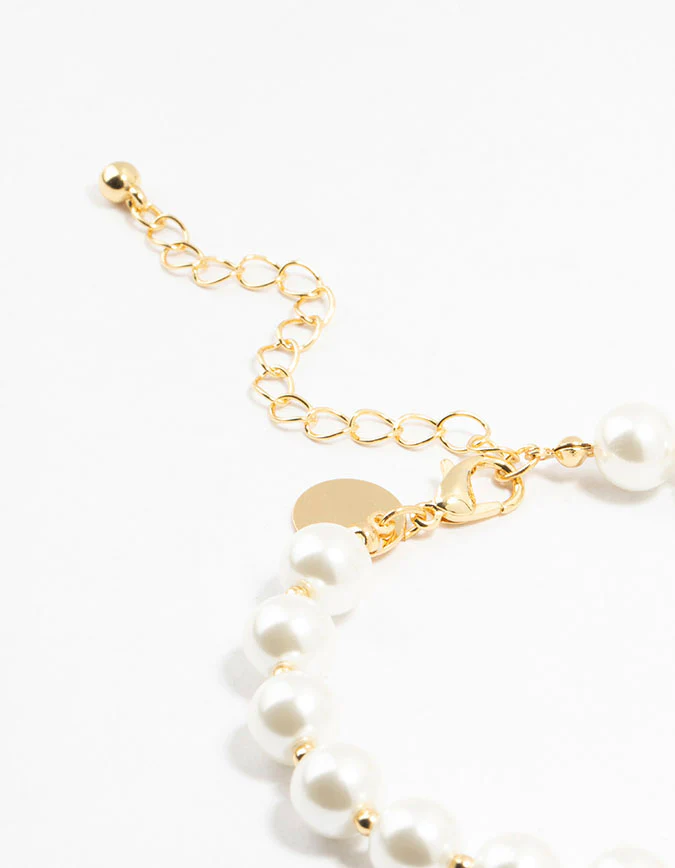 Gold Plated Alternating Medium Pearl & Ball Bracelet - Image 3