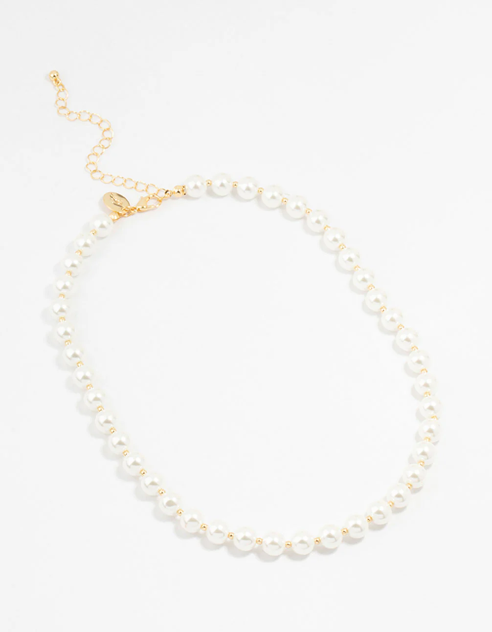 Gold Plated Alternating Medium Pearl & Ball Necklace - Image 2