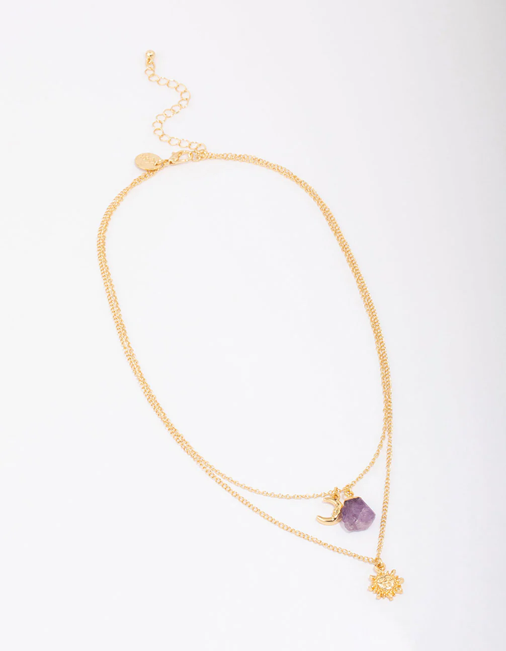 Gold Plated Amethyst Peace Layered Necklace - Image 3