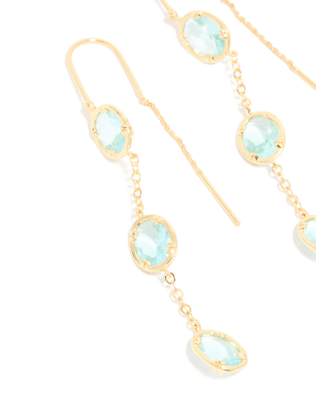 Gold Plated Aqua Cubic Zirconia Thread Through Earrings - Image 4