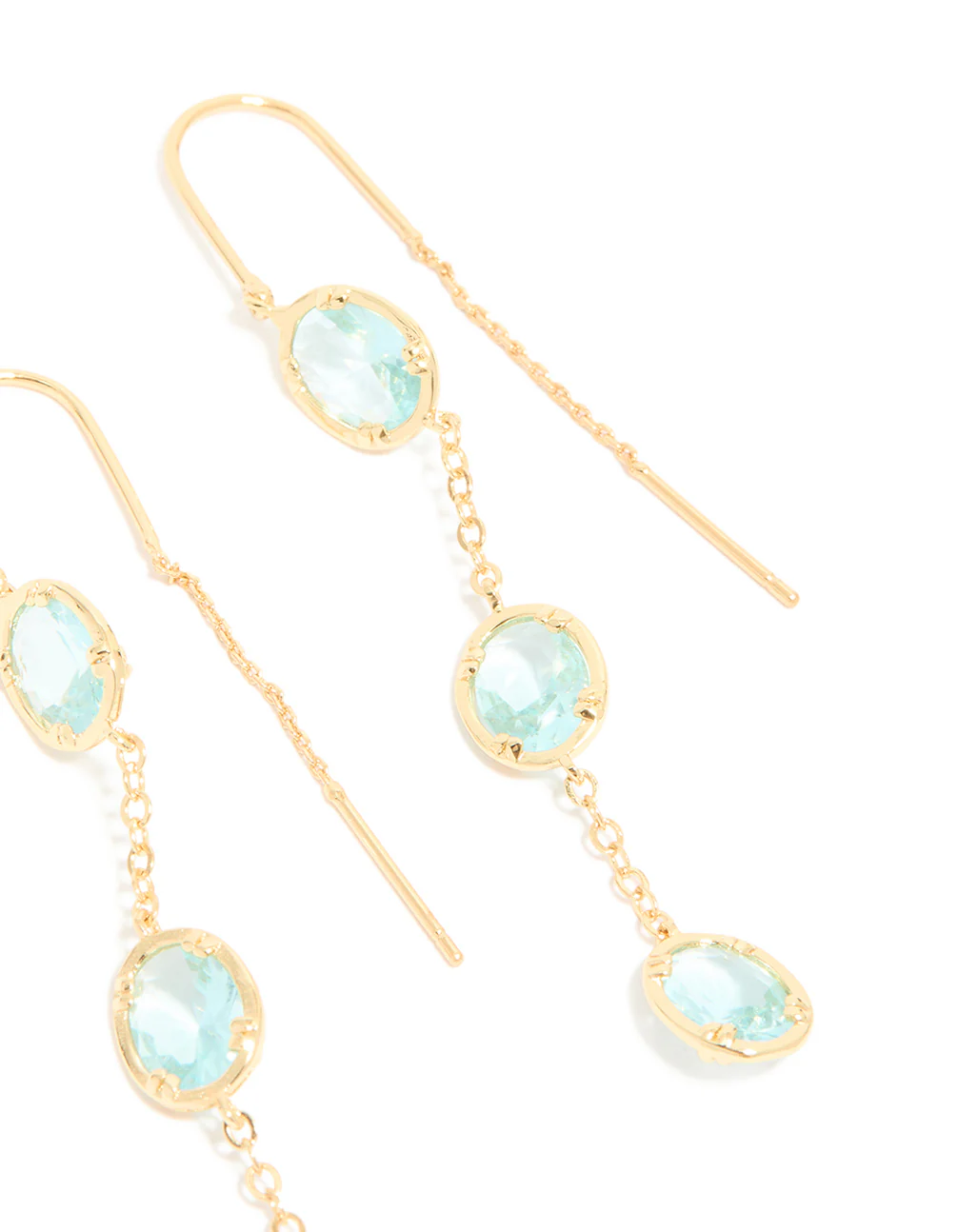 Gold Plated Aqua Cubic Zirconia Thread Through Earrings - Image 5