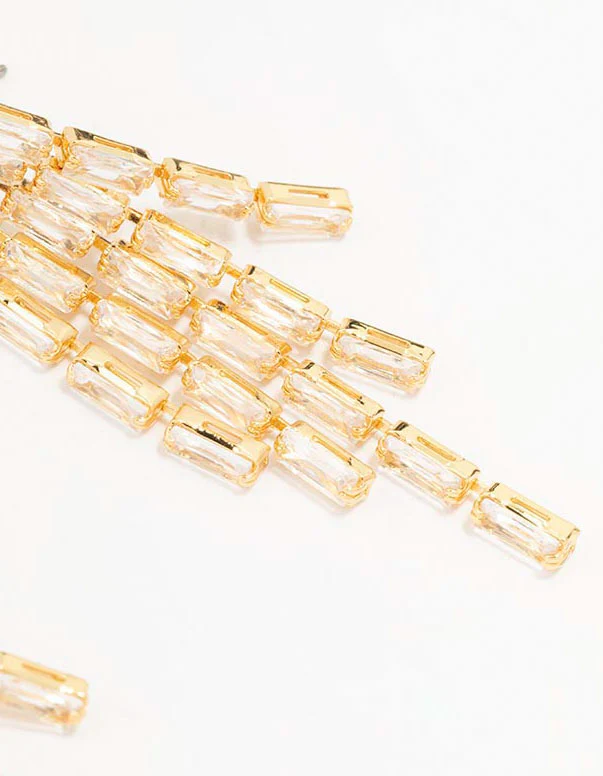 Gold Plated Baguette Chandelier Drop Earrings - Image 3