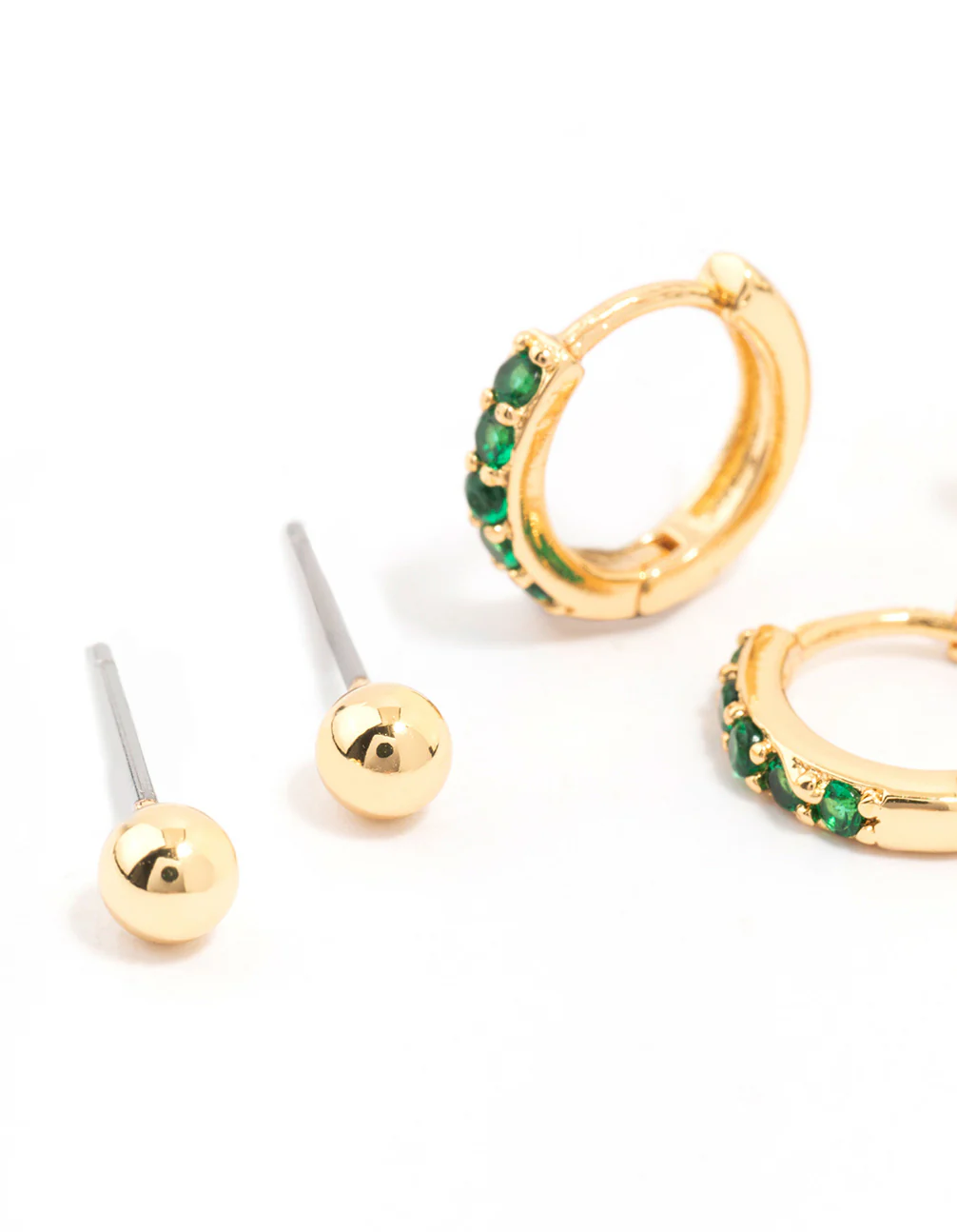 Gold Plated Brass Baguette Cluster Stud Earring 3-Pack - Image 2