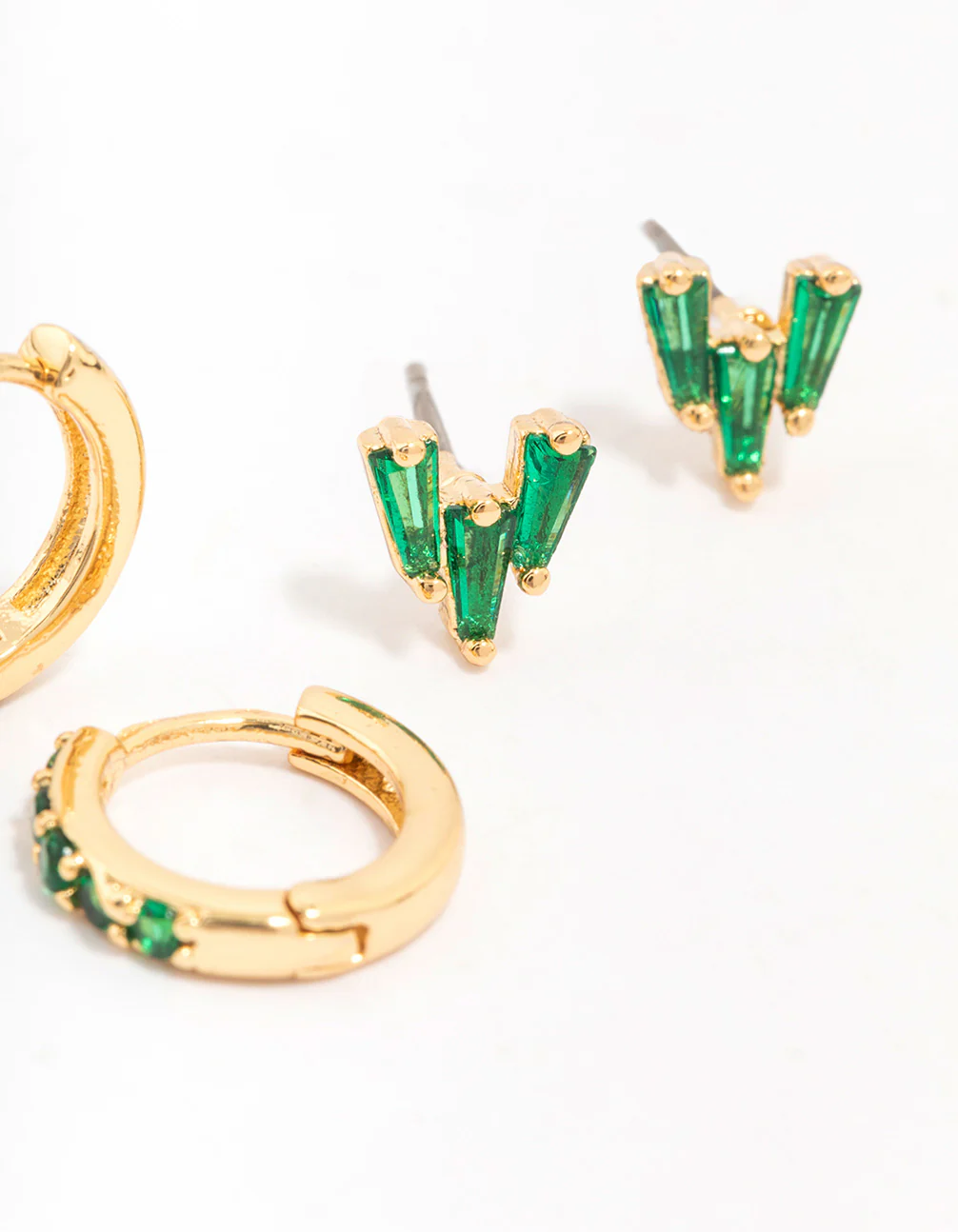 Gold Plated Brass Baguette Cluster Stud Earring 3-Pack - Image 3